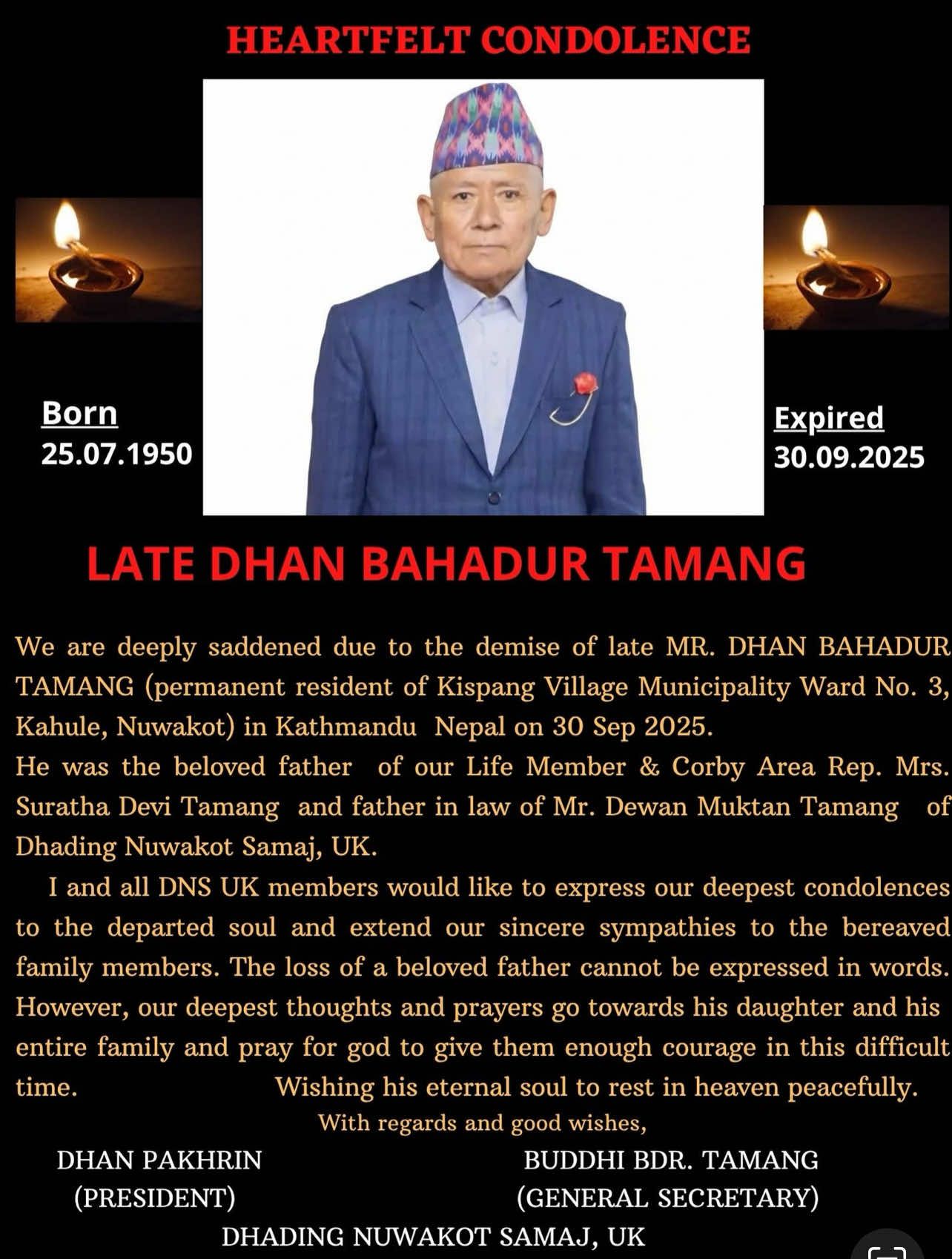 RIP Dhan Bahadur Tamang